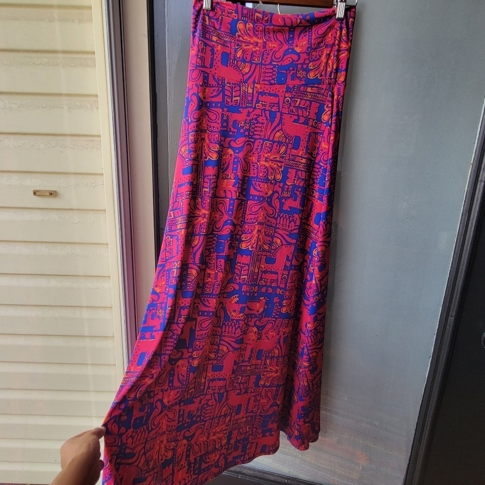 Excellent LulaRoe Maxi Skirt /Strapless Dress Size XS Blue Pink Orange Stretch - Picture 6 of 6